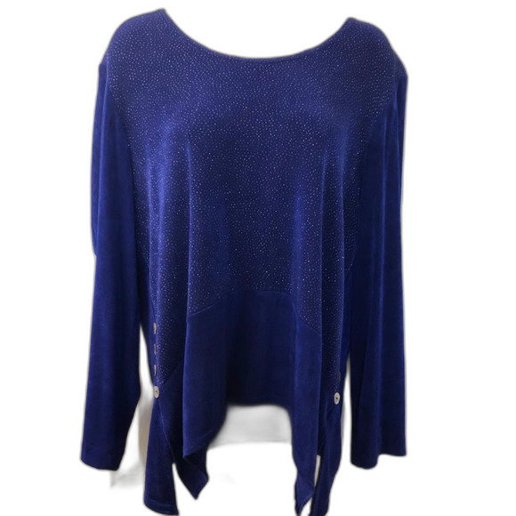 Vintage Nina Piccalino Women's Blue Sparkly Asymmetric Tunie Shirt LS Large - Picture 1 of 10